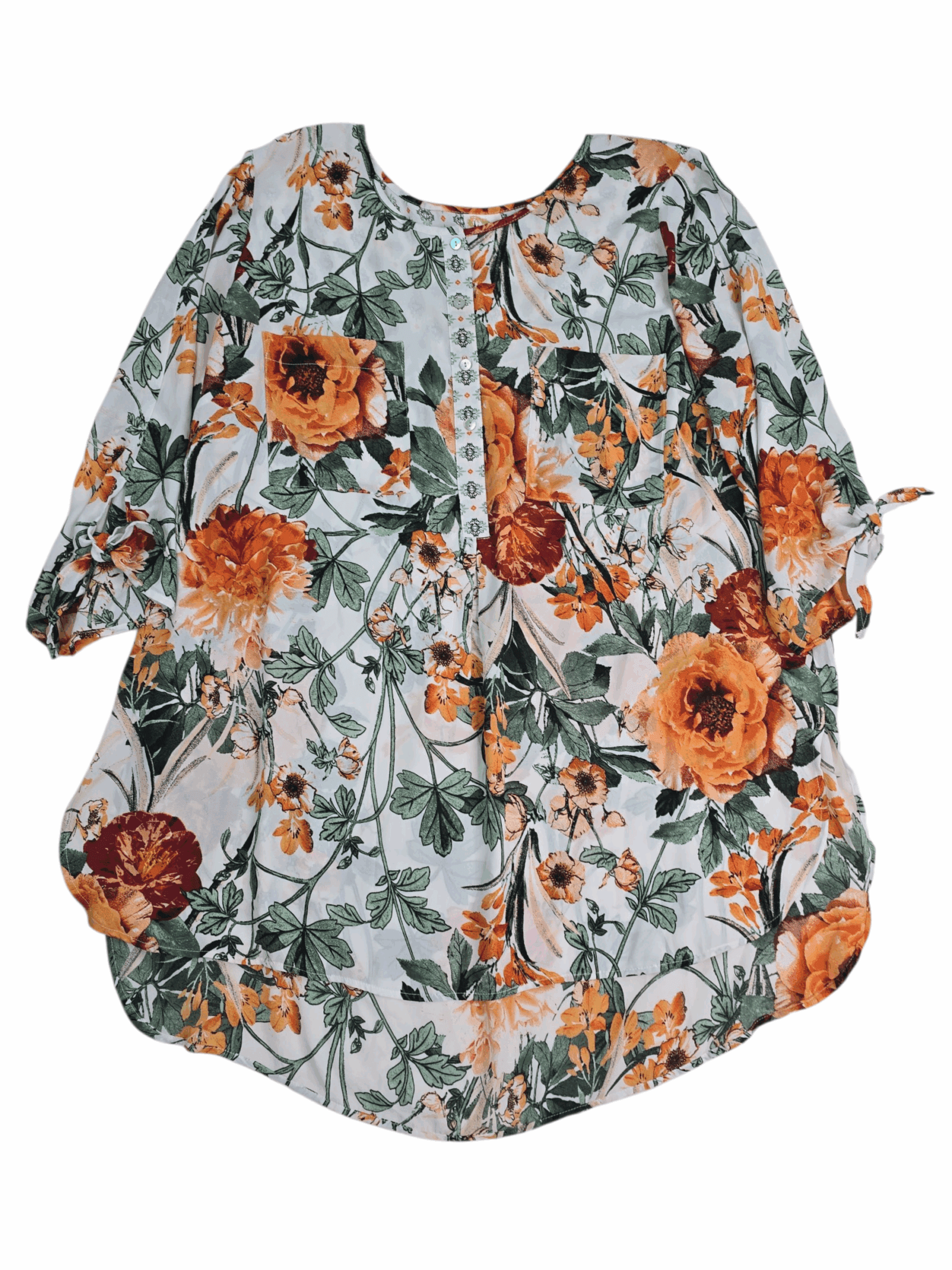 Fig & Flower women’s plus size 3X sheer floral pullover top front view