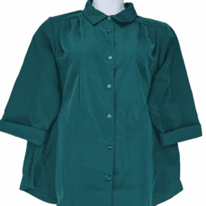 Front view of Woman Within hunter green button-up blouse women’s size 22/24