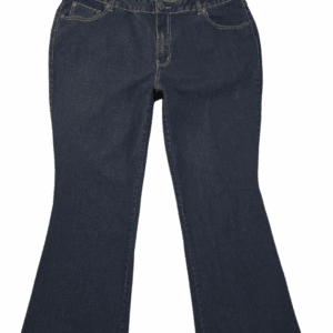 Front view of Avenue Jeans The Boot blue denim in women’s size 18 petite showing mid-rise fit and bootcut leg style.