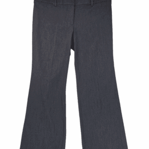 Front view of NWT LOFT Curvy smokey gray straight leg dress trousers in women’s size 16 showing waistband, front closure, and tailored seams.