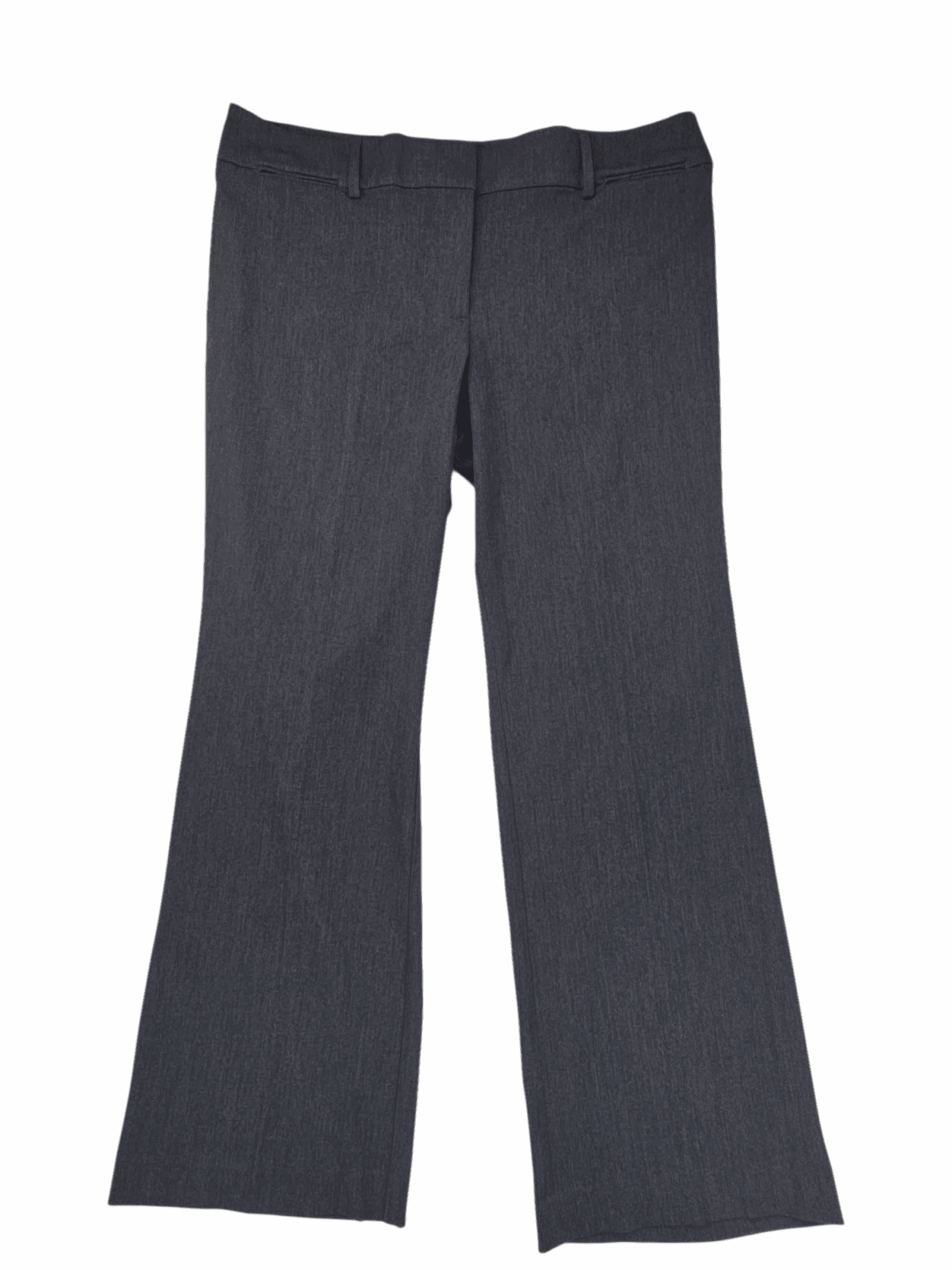 Front view of NWT LOFT Curvy smokey gray straight leg dress trousers in women’s size 16 showing waistband, front closure, and tailored seams.