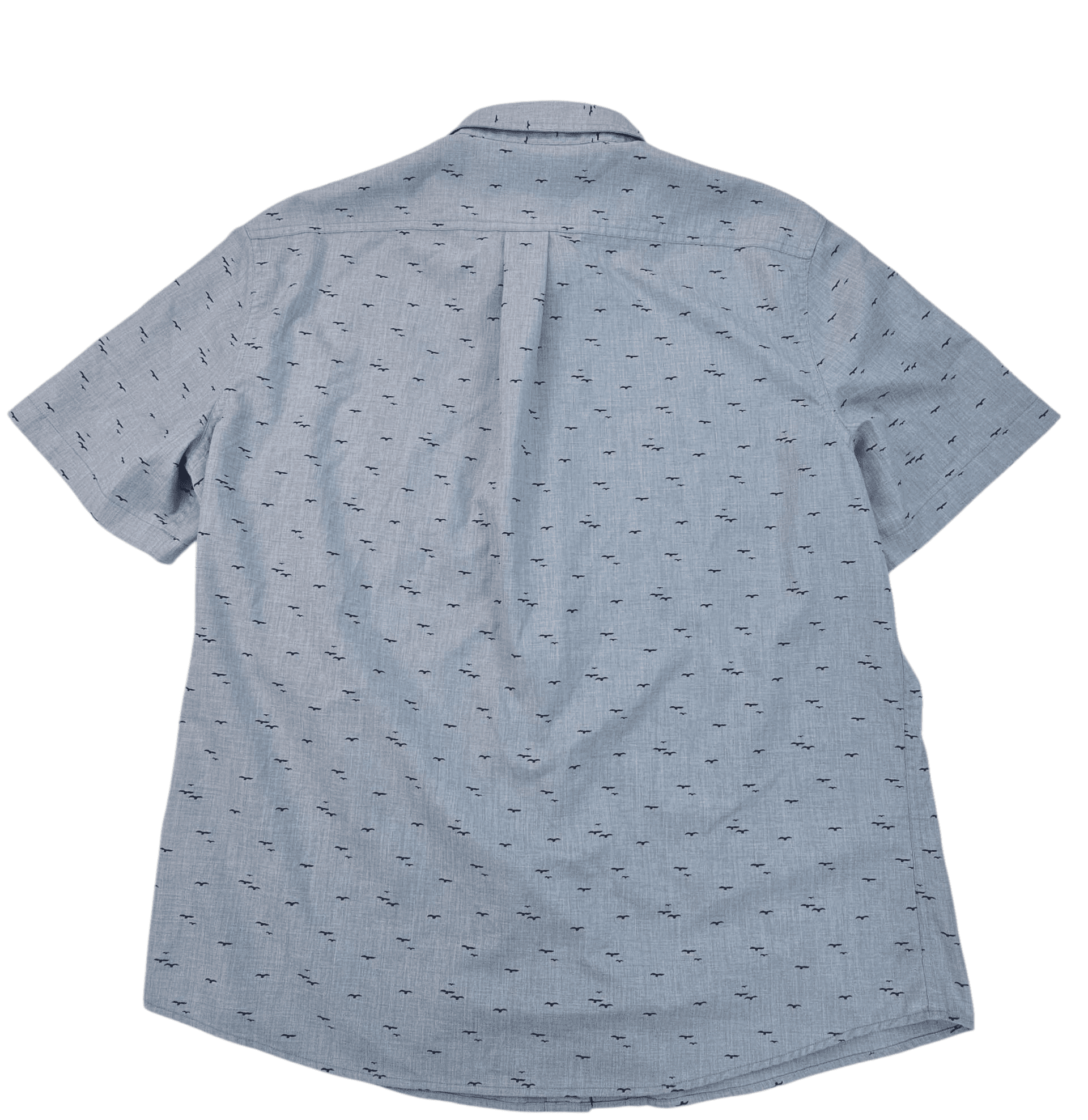 Light blue short-sleeve shirt with subtle dark patterns.