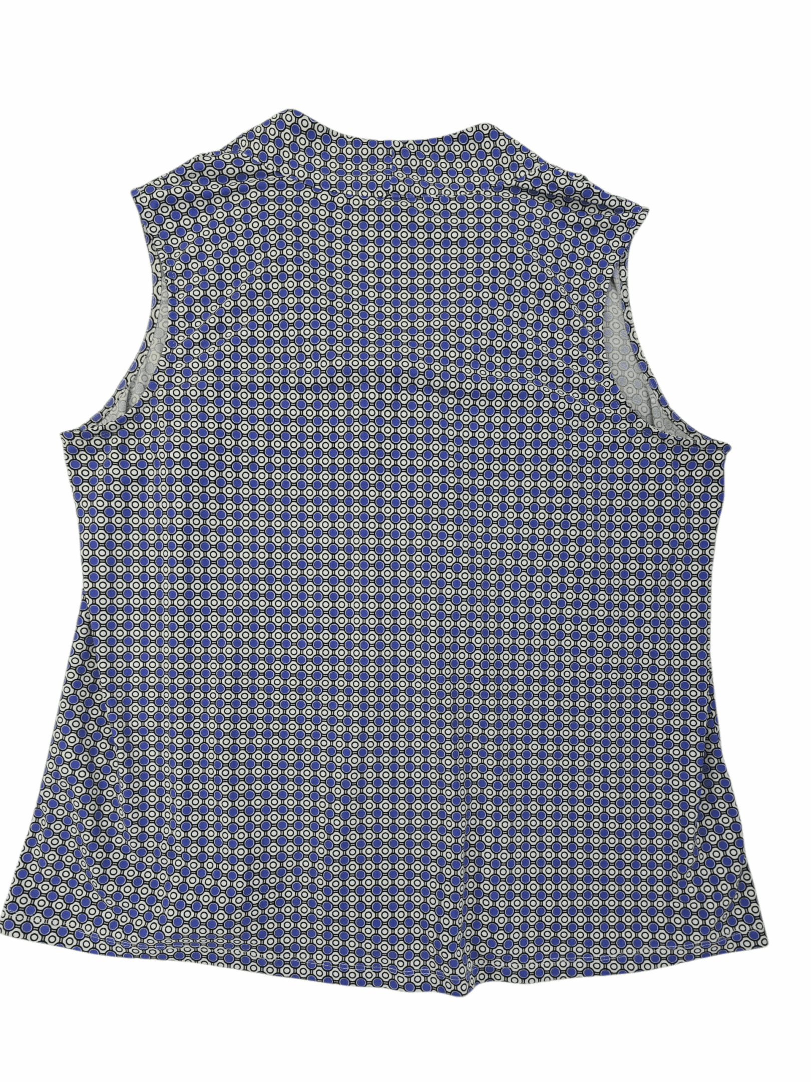Sleeveless checkered vest with blue and beige pattern.