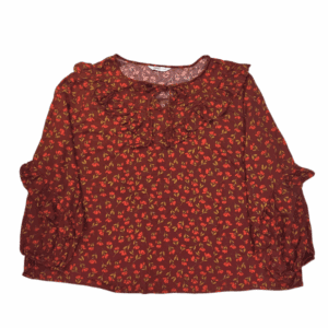 Front view of Sonoma rust floral rayon pullover top in women’s size 4X showing floral pattern and V-neckline.