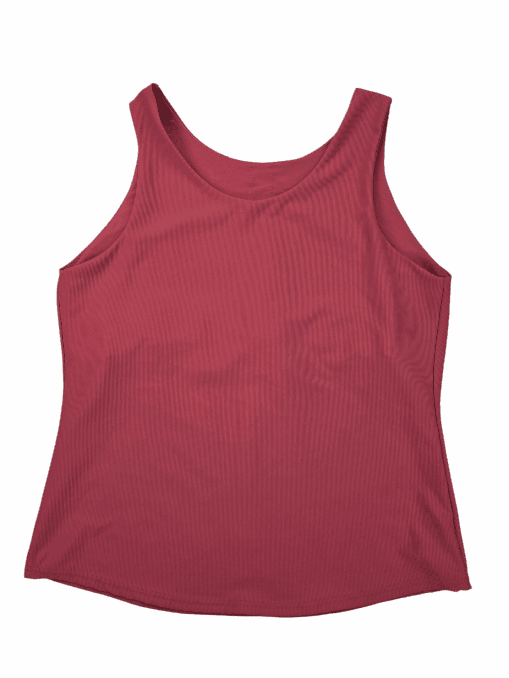 A plain maroon sleeveless tank top.