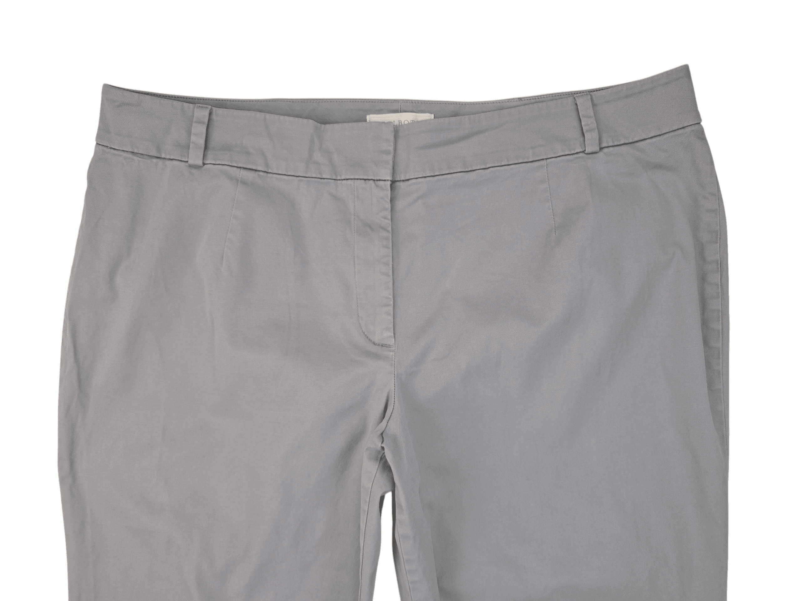 Pair of gray dress pants with a belt loop and front pockets.