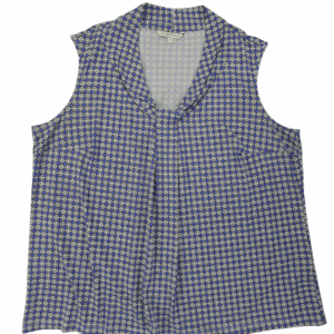 Sleeveless checkered blouse with a tied neckline detail.
