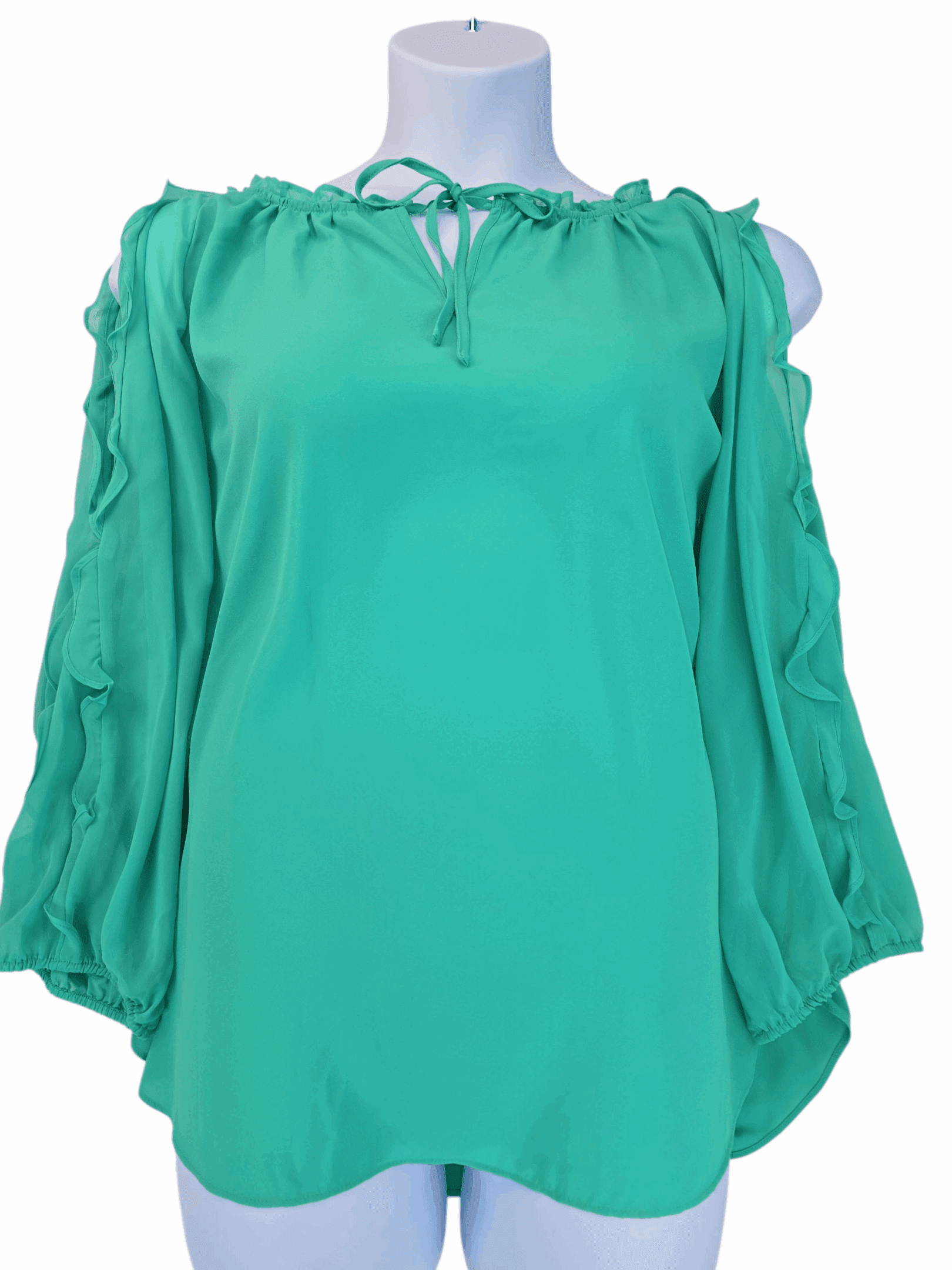 Front view of Cato green keyhole neck cold shoulder blouse women’s size 22/24W