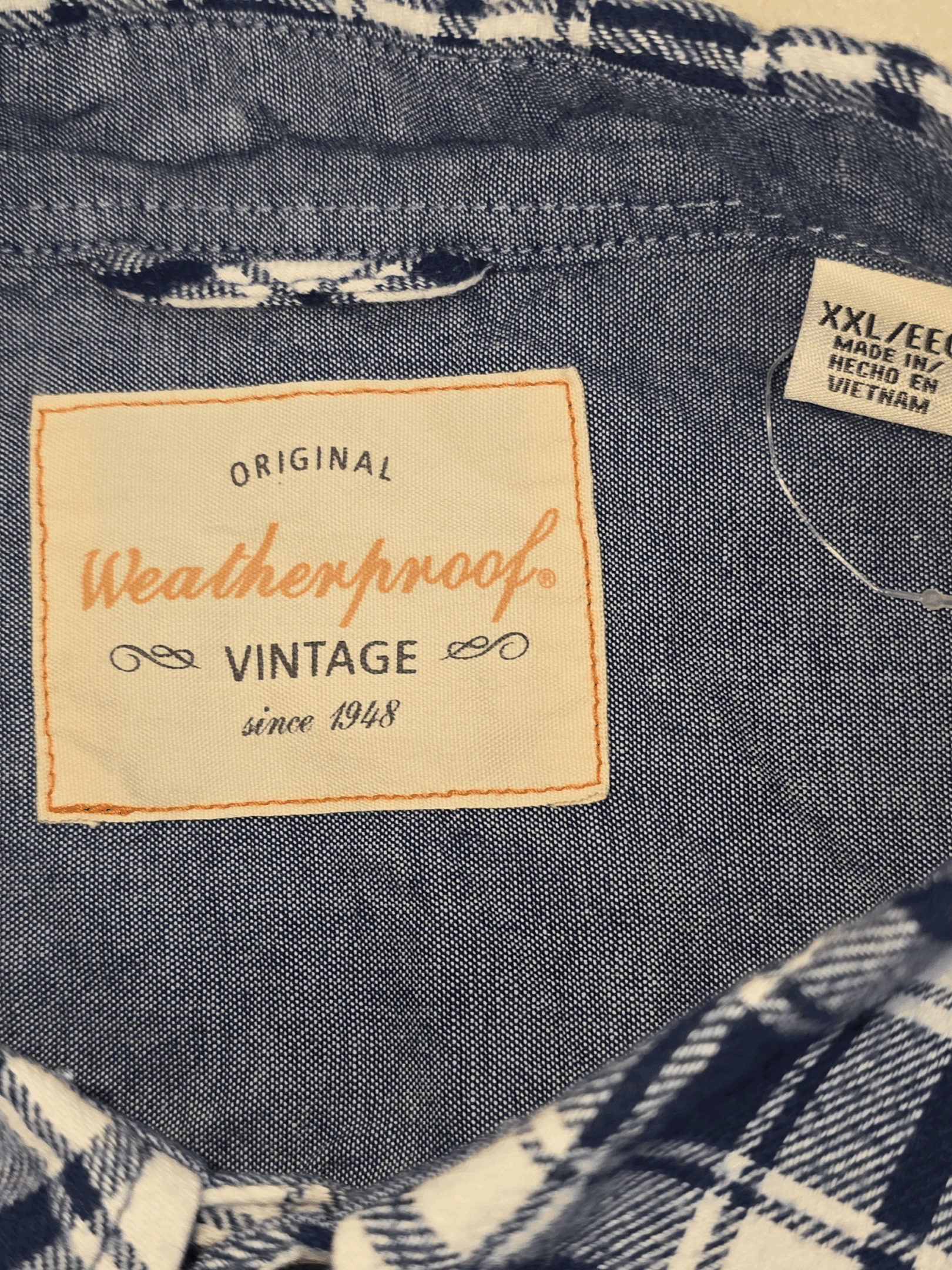 Vintage Weatherproof denim jacket label from 1955.