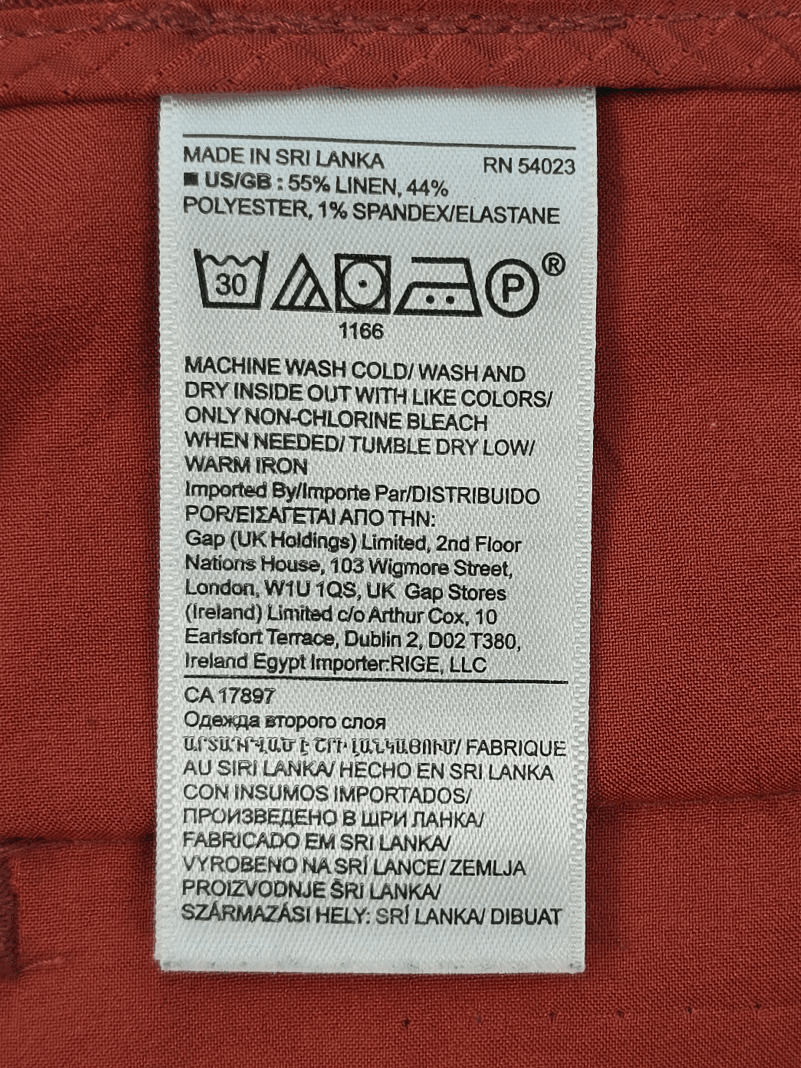 Banana Republic rust linen blend shorts care instructions tag