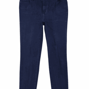 A pair of dark blue skinny jeans with front pockets.