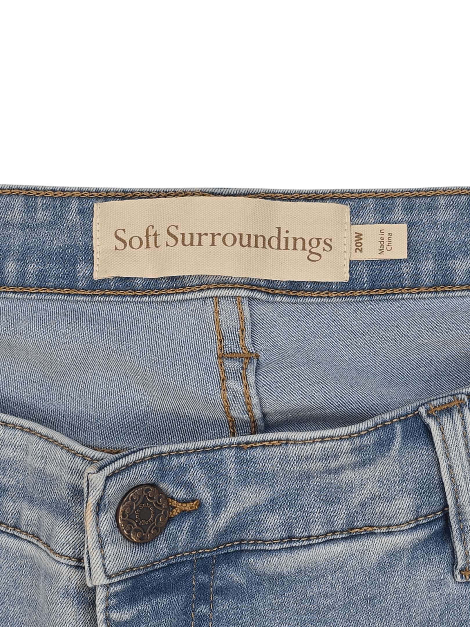 Soft Surroundings brand and size tag on blue denim tummy control jeans women’s plus size 20W