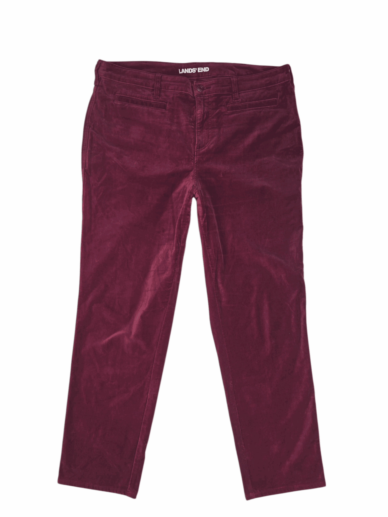 Lands’ End wine velvet slim straight pants women’s plus size 18W – front view