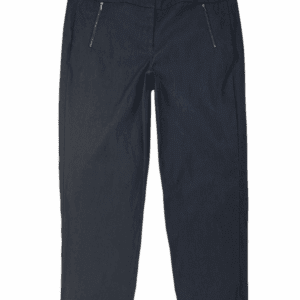 Pair of dark navy blue casual pants with front pockets.