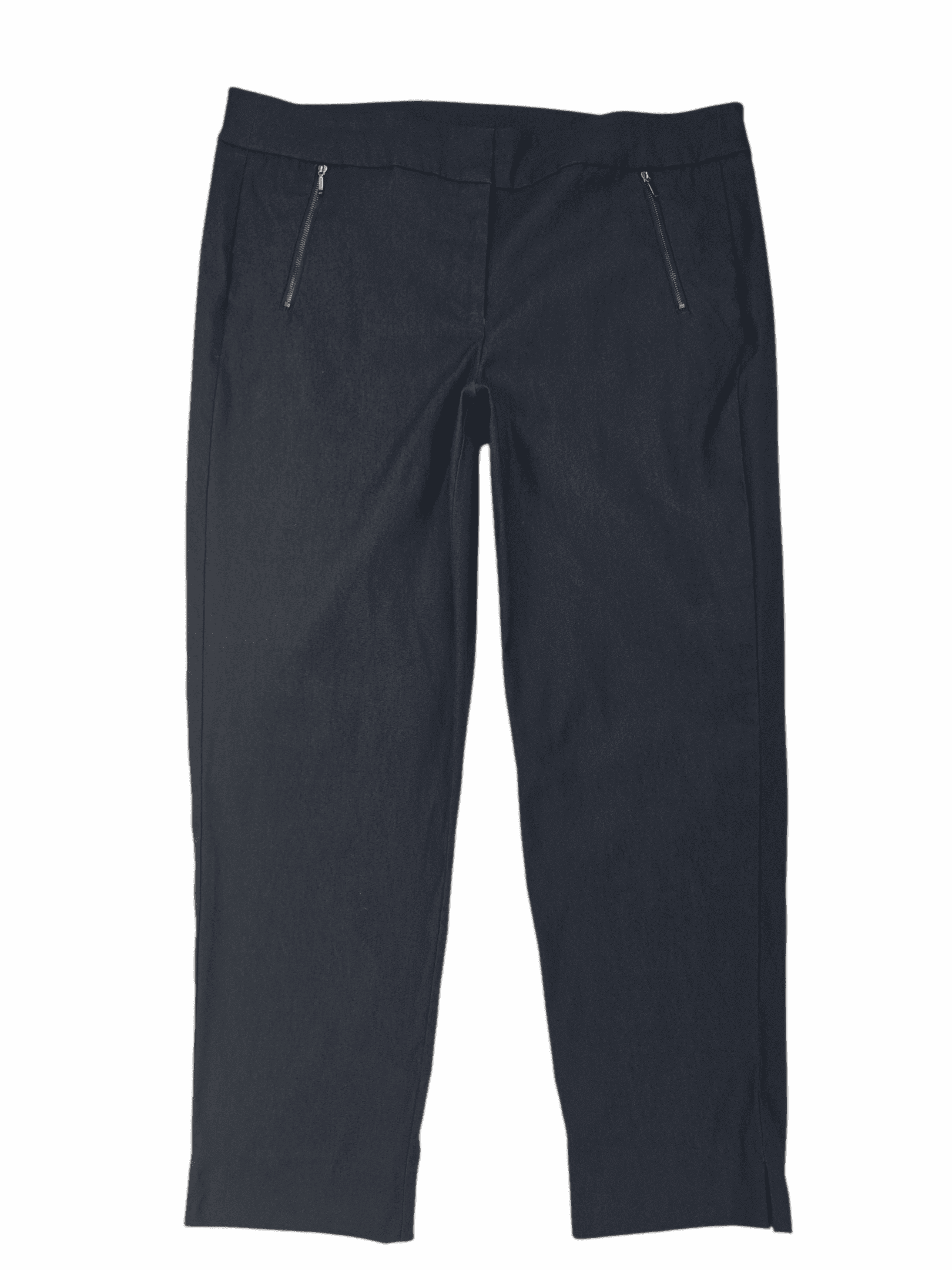 Pair of dark navy blue casual pants with front pockets.