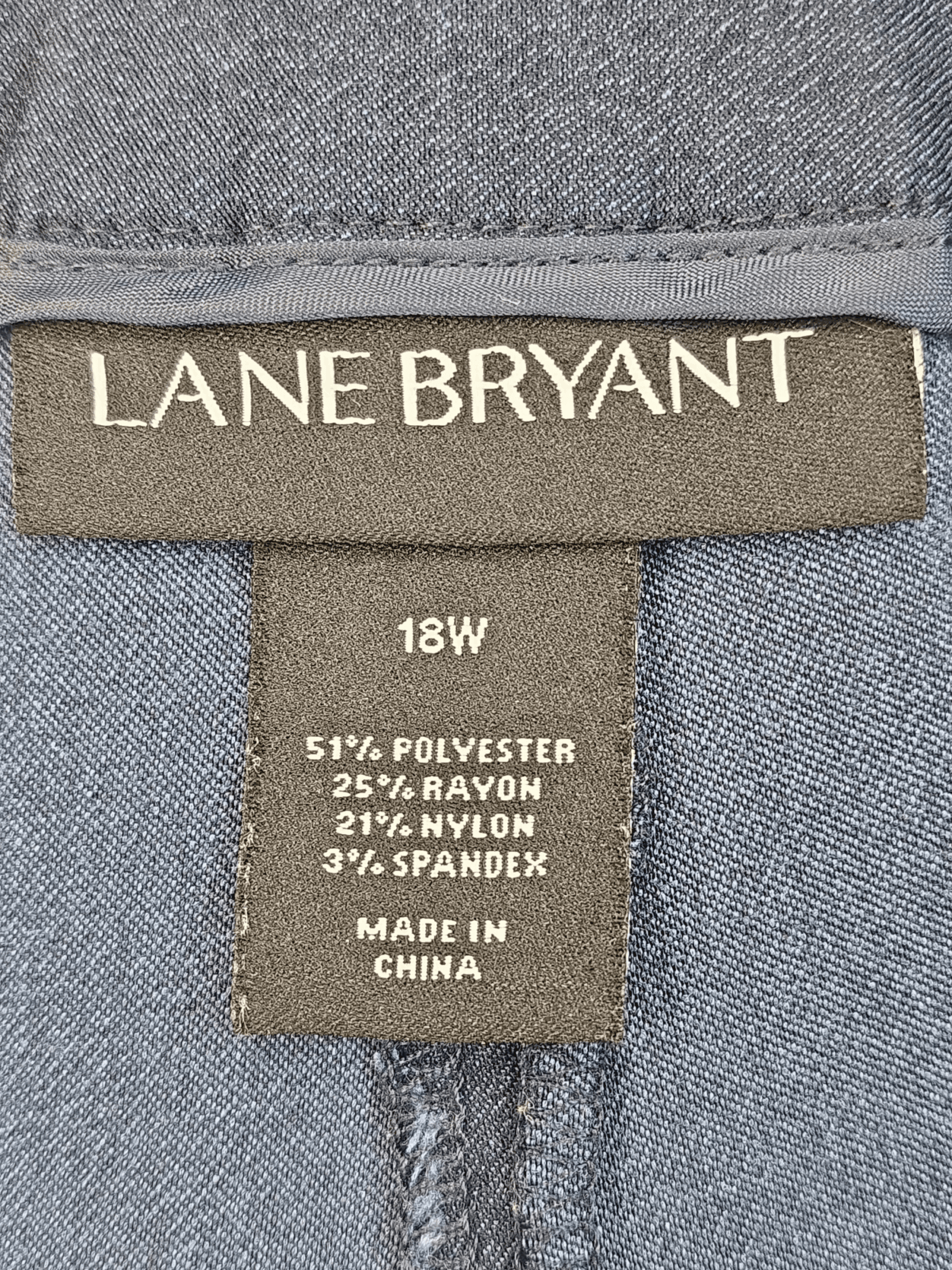 Lane Bryant clothing label with fabric composition and size.