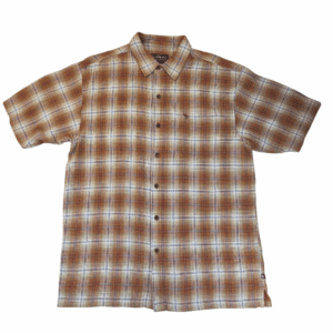 Moose Creek plaid woven button-up short sleeve shirt men’s size XL – front view