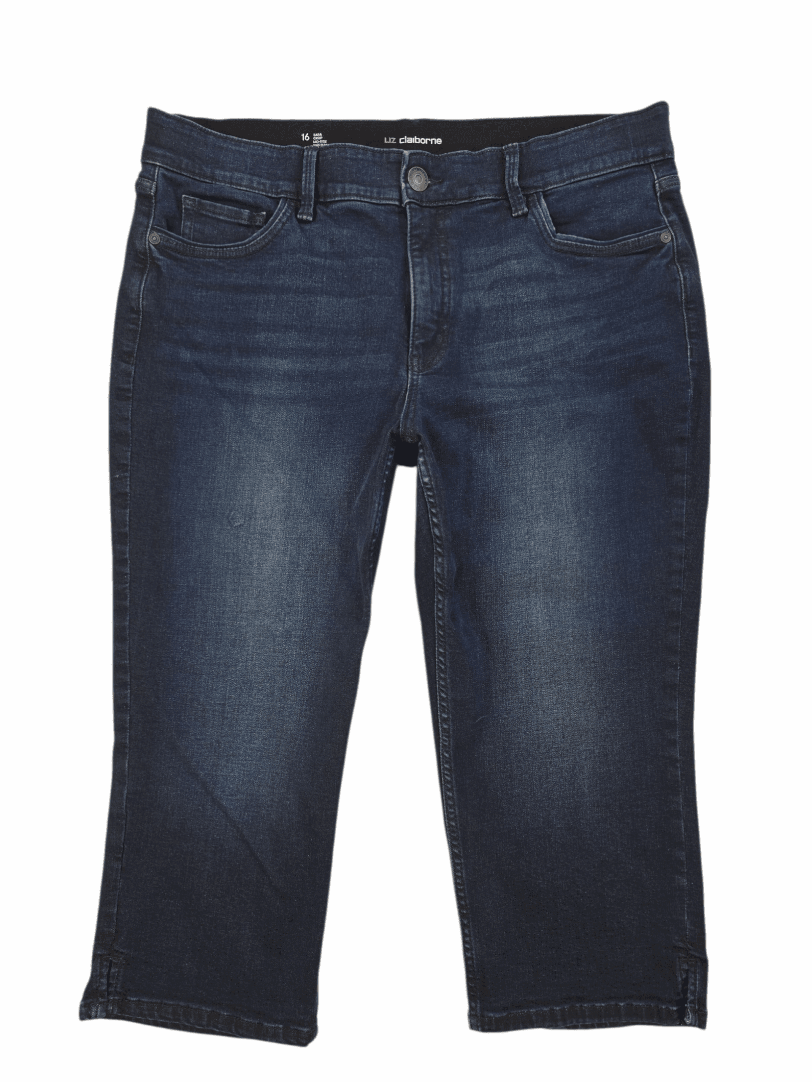 Liz Claiborne Sara women’s plus size 16 blue cropped mid-rise jeans front view