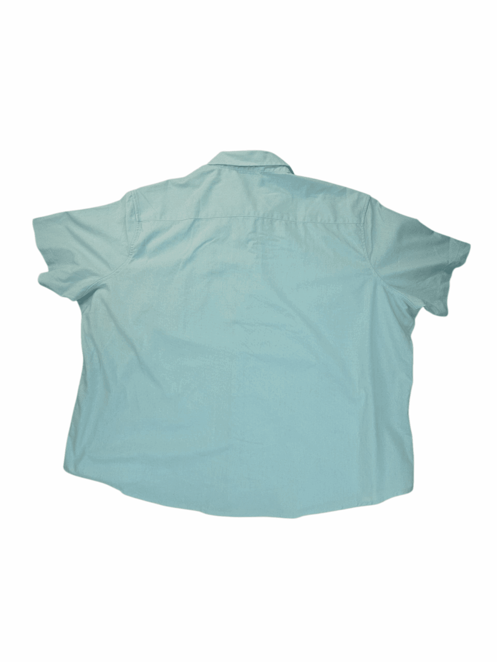 Back view of Coofandy mint green linen blend short sleeve button-up shirt showing full color, shoulder yoke, and straight hem.