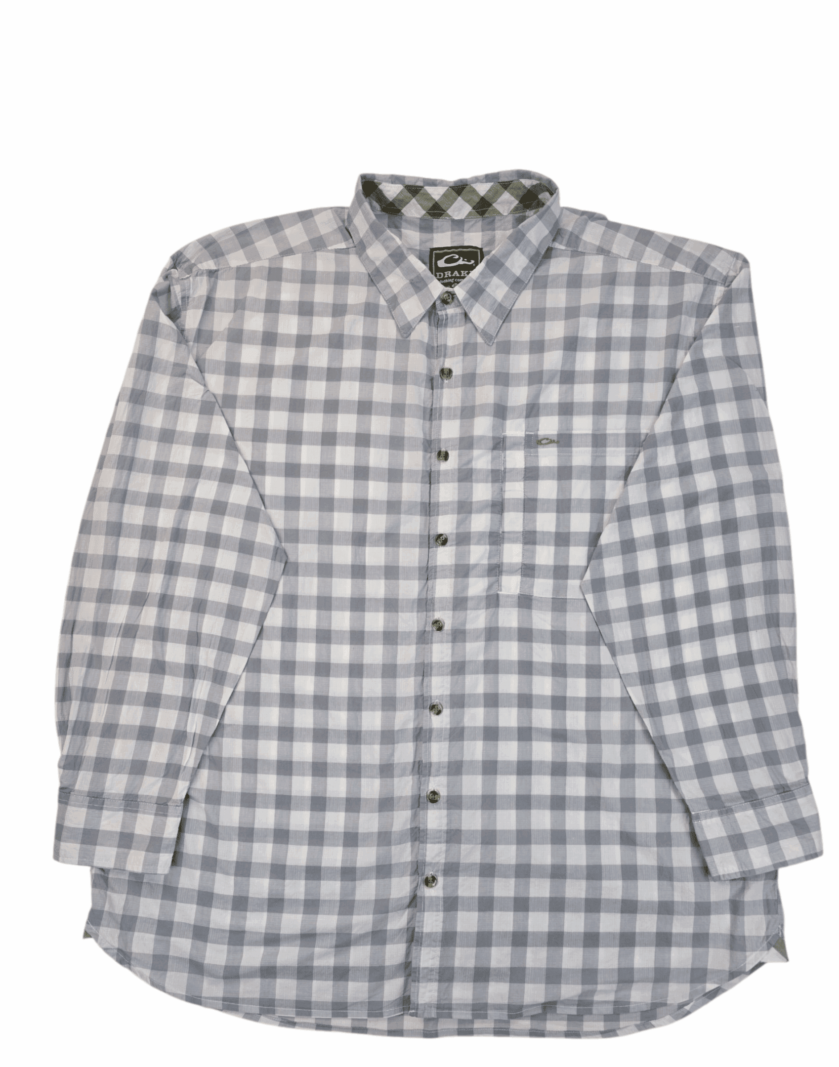 Drake gray and white ripstop checked button-up shirt men’s size 2X – front view