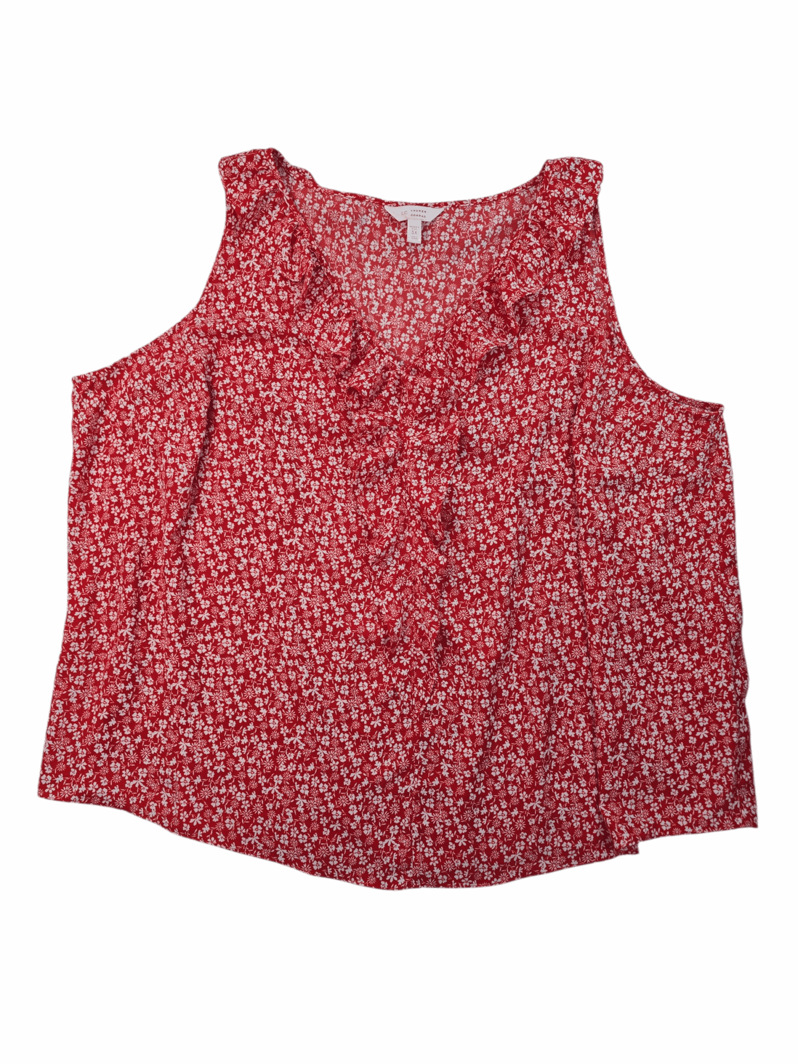 Lauren Conrad red floral ruffle V-neck sleeveless tank top women’s plus size 3X – front view