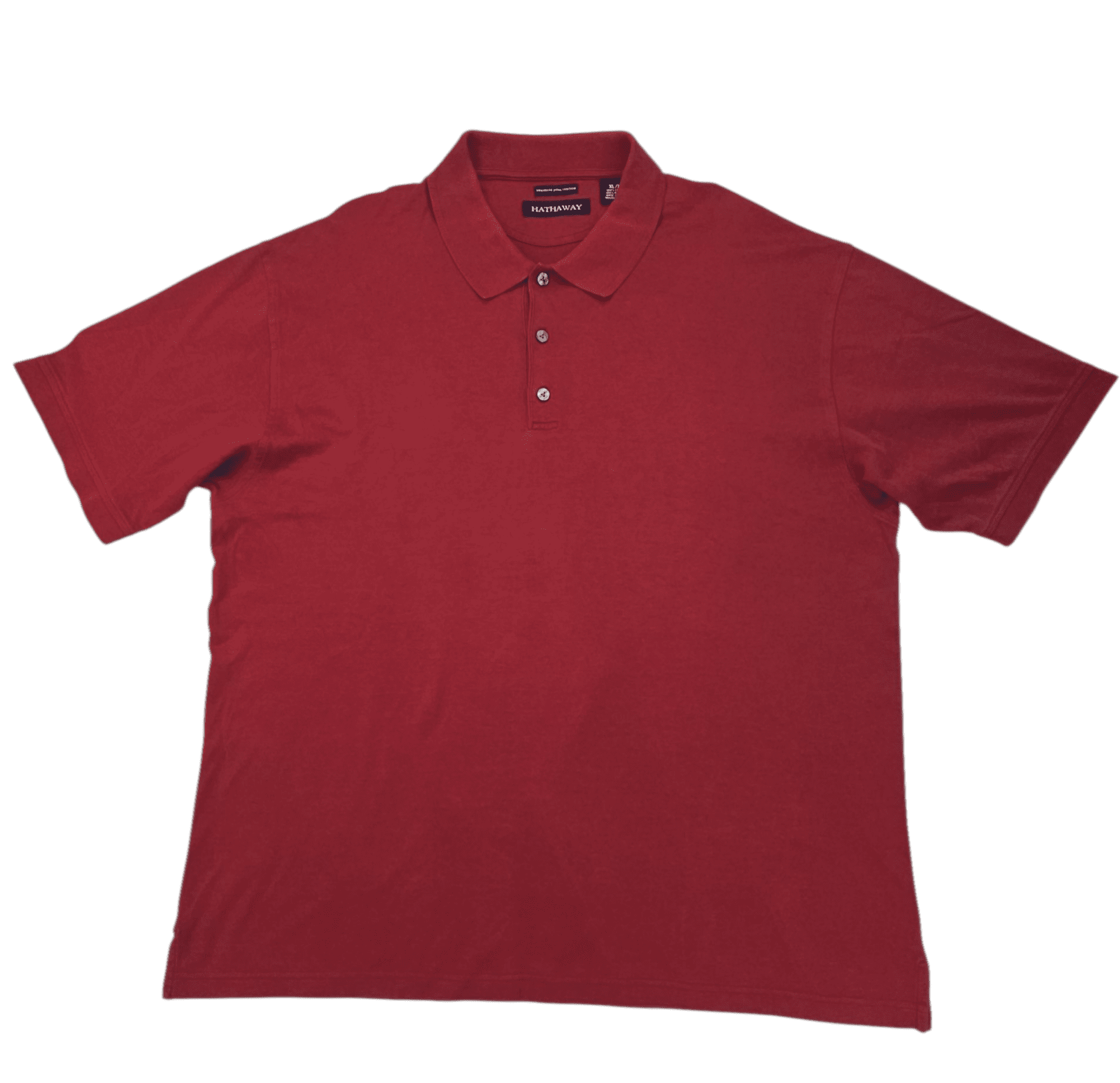 Plain red polo shirt with three buttons and short sleeves.