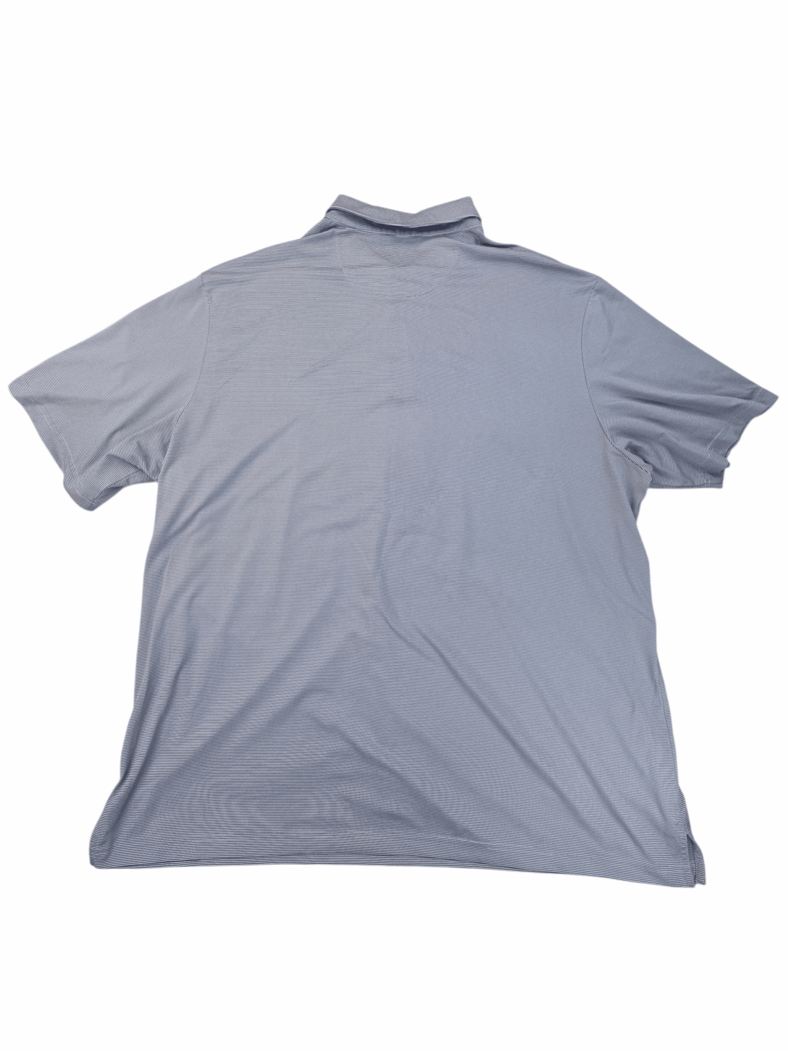 Light gray polo shirt with short sleeves and subtle stripes.