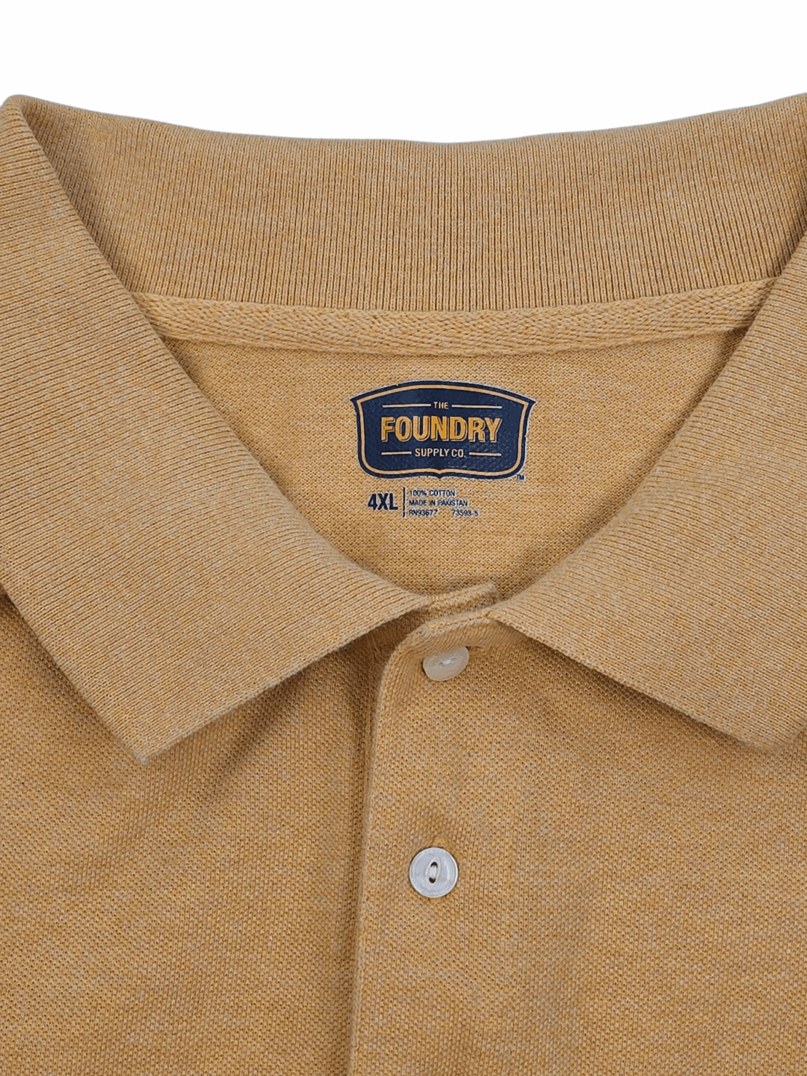 The Foundry brand and size tag on bright yellow polo shirt men’s big & tall size 4X