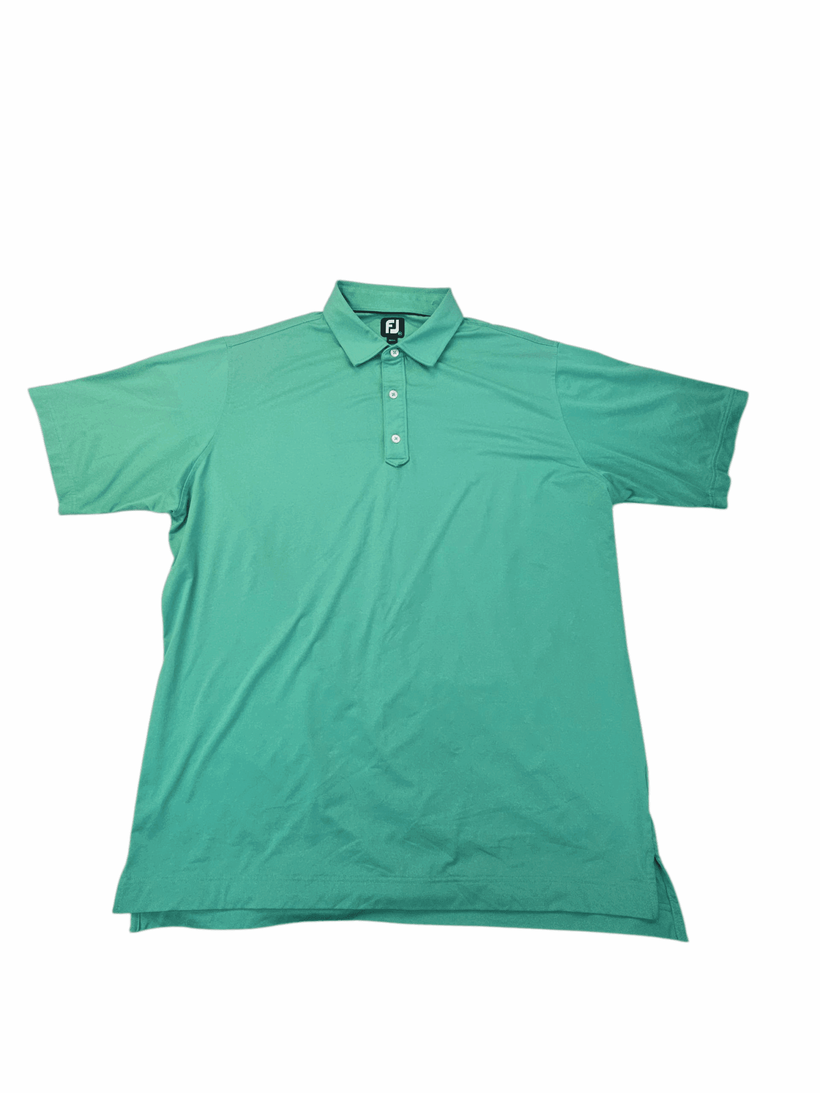 Green polo shirt with buttons and collar.