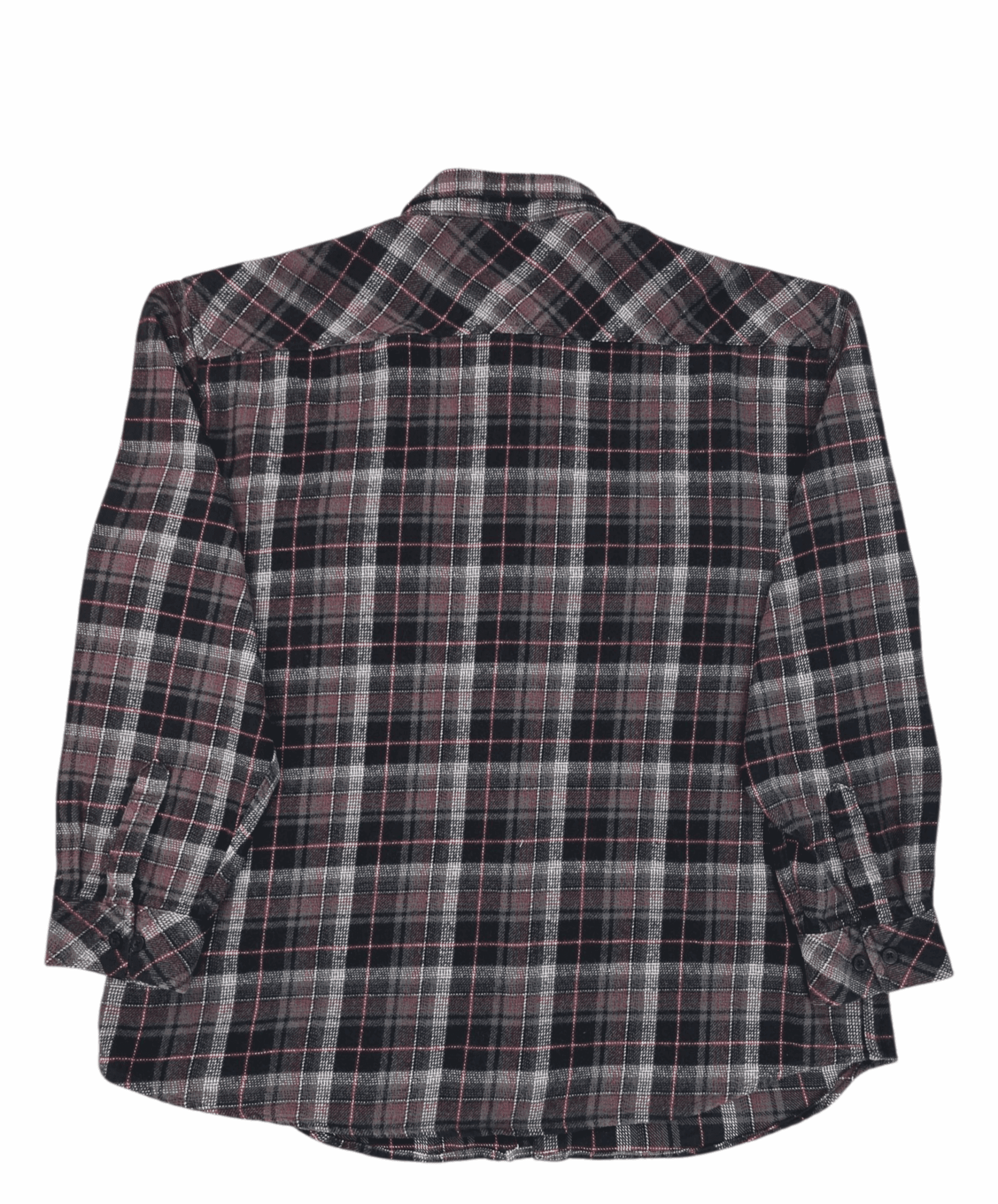 Dickies gray, black, and red plaid heavy-duty flannel shirt men’s size 2XL – back view