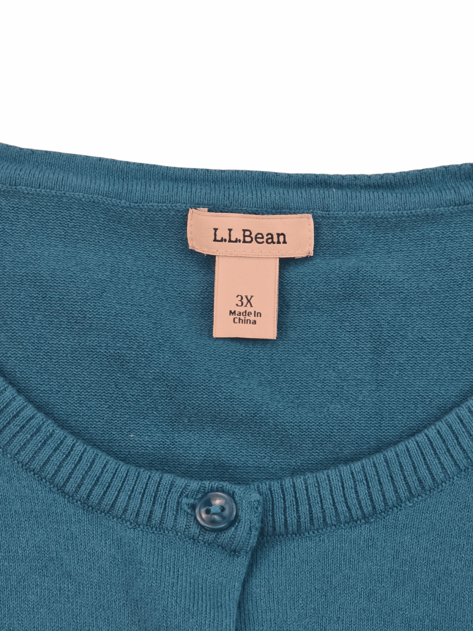 L.L. Bean brand and size tag on blue button-up cardigan sweater women’s plus size 3X