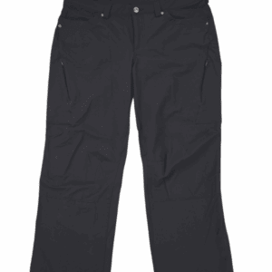 Pair of black pants with front pockets and belt loops.