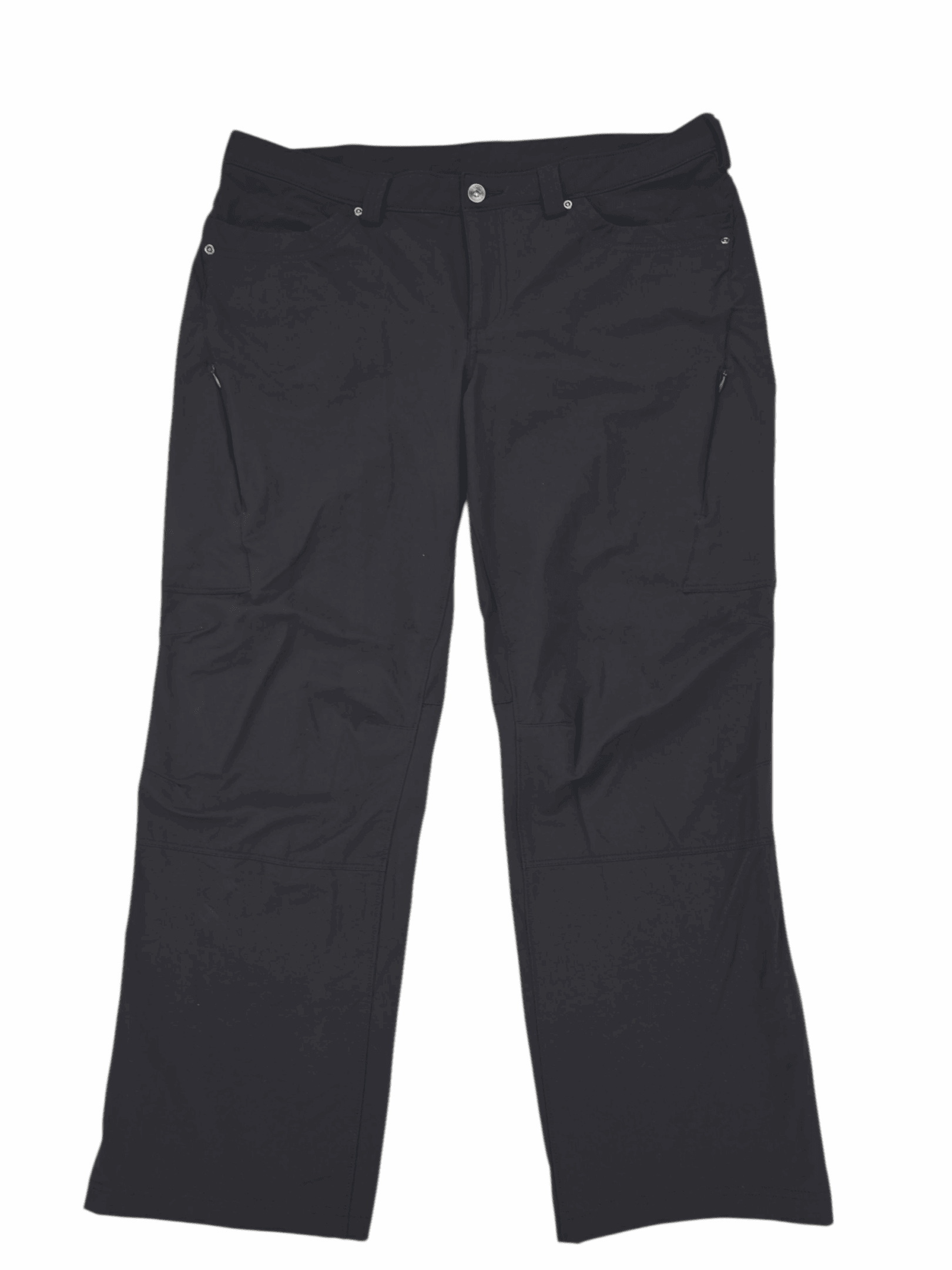 Pair of black pants with front pockets and belt loops.