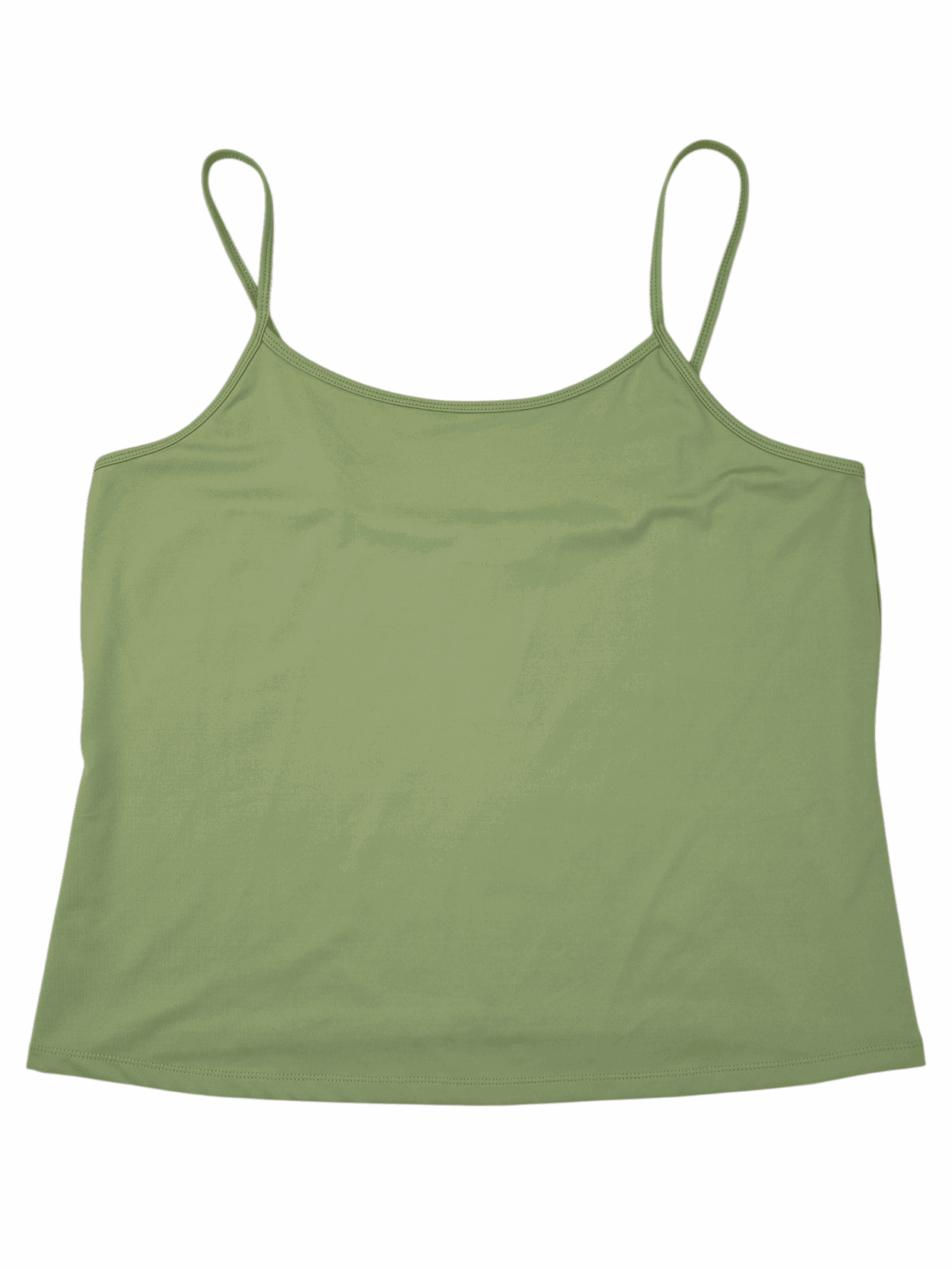 Light green spaghetti strap tank top on a white background.