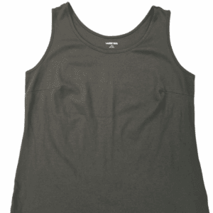 A plain dark gray sleeveless tank top laid flat.