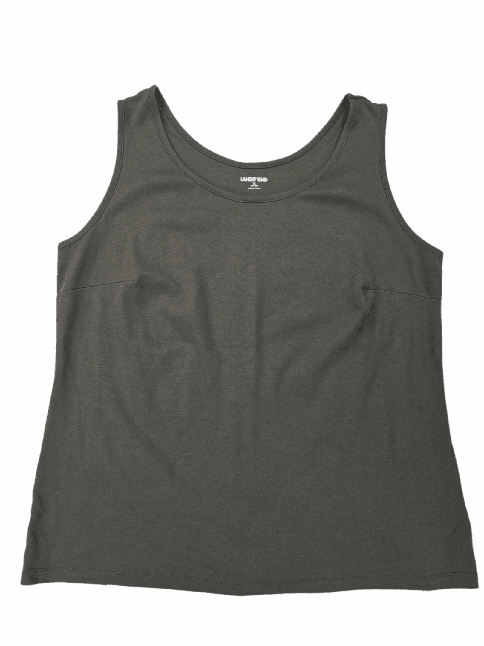 A plain dark gray sleeveless tank top laid flat.