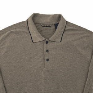 Brown polo shirt with buttons and a collar.