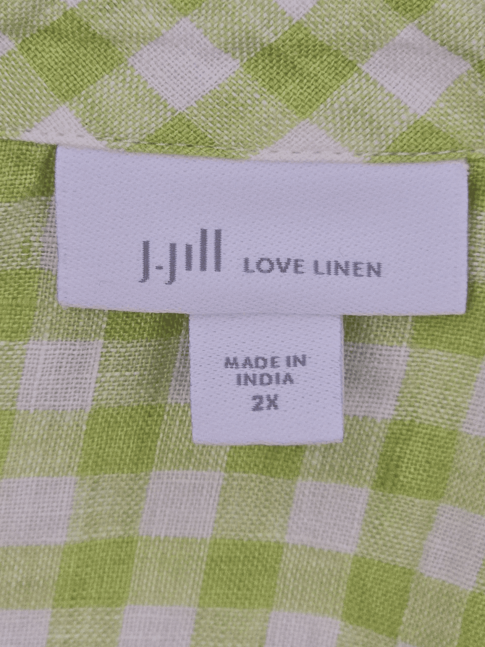 J. Jill brand and size tag on green and white checked pullover top women’s plus size 2X