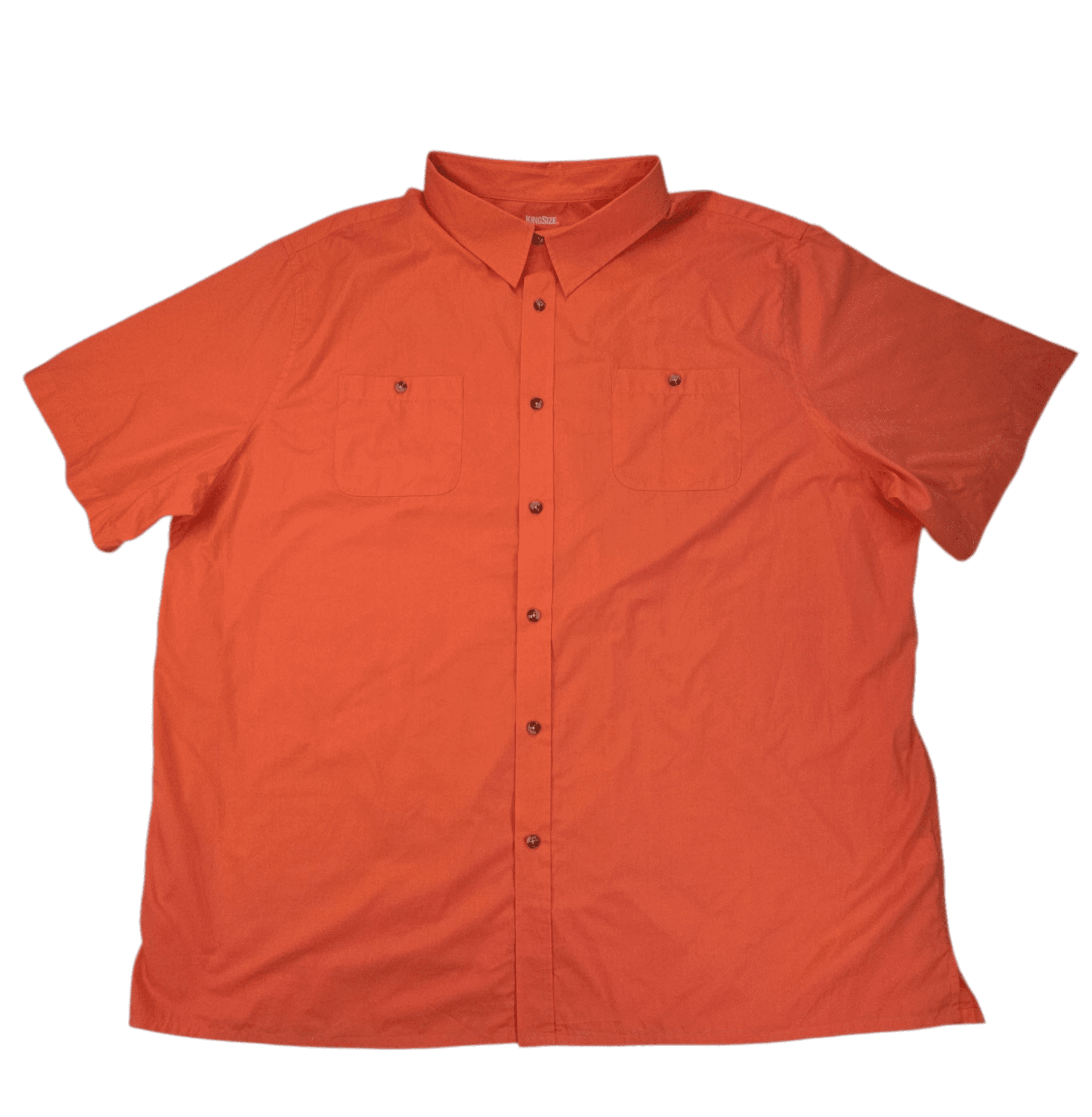 Bright orange short-sleeve button-up shirt with a collar.