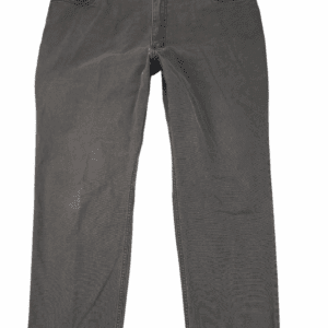 Gray straight-leg pants laid flat on a white background.