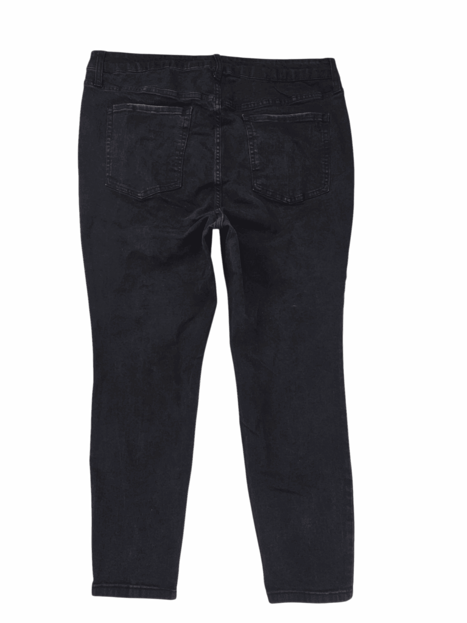 Back view of True Craft high rise skinny black jeans showing back pockets and contoured seams.