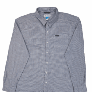 Columbia blue and white micro-houndstooth cotton stretch button-up shirt men’s size XXL – front view