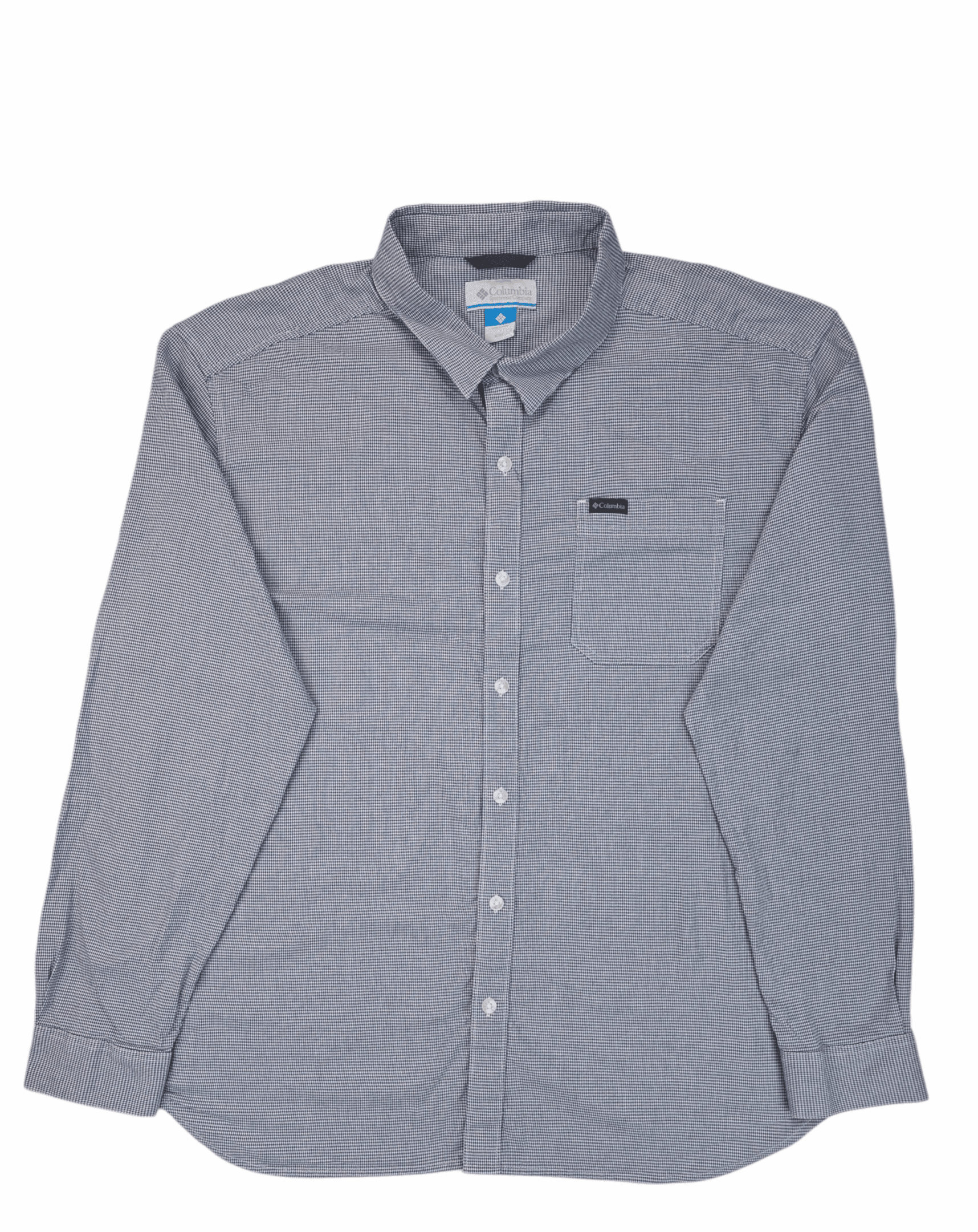 Columbia blue and white micro-houndstooth cotton stretch button-up shirt men’s size XXL – front view