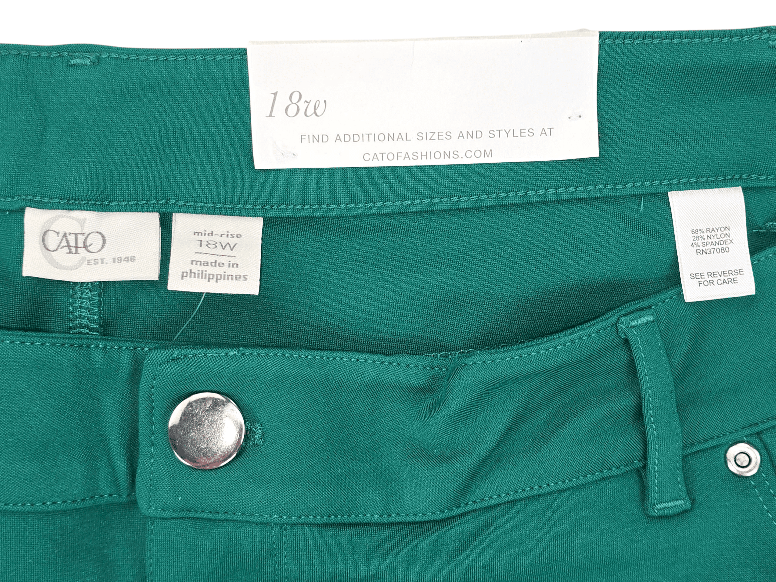 Cato deep green mid-rise skinny pants material content label