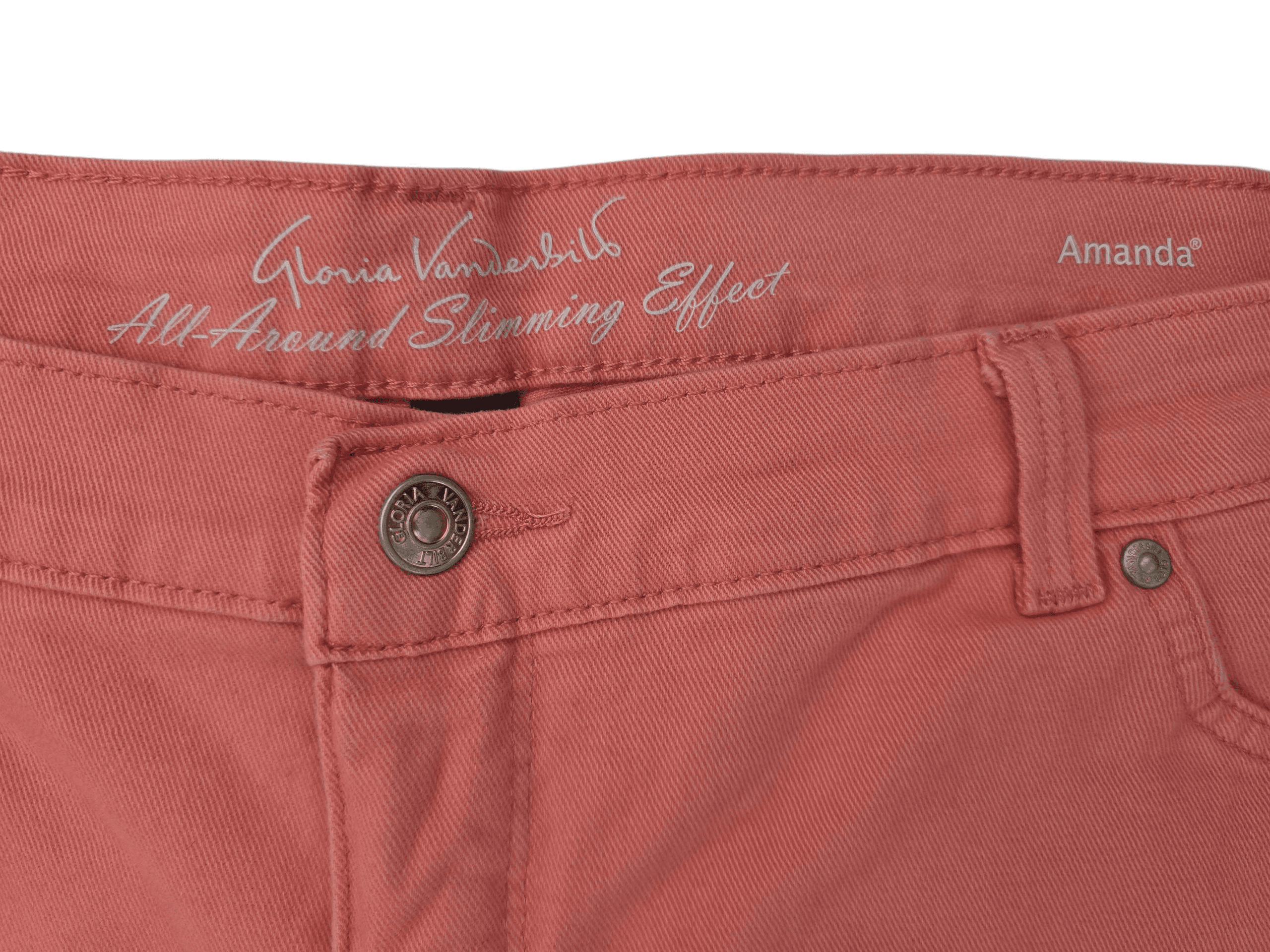 Gloria Vanderbilt brand and size tag on Amanda pink denim shorts in women’s plus size 20W.