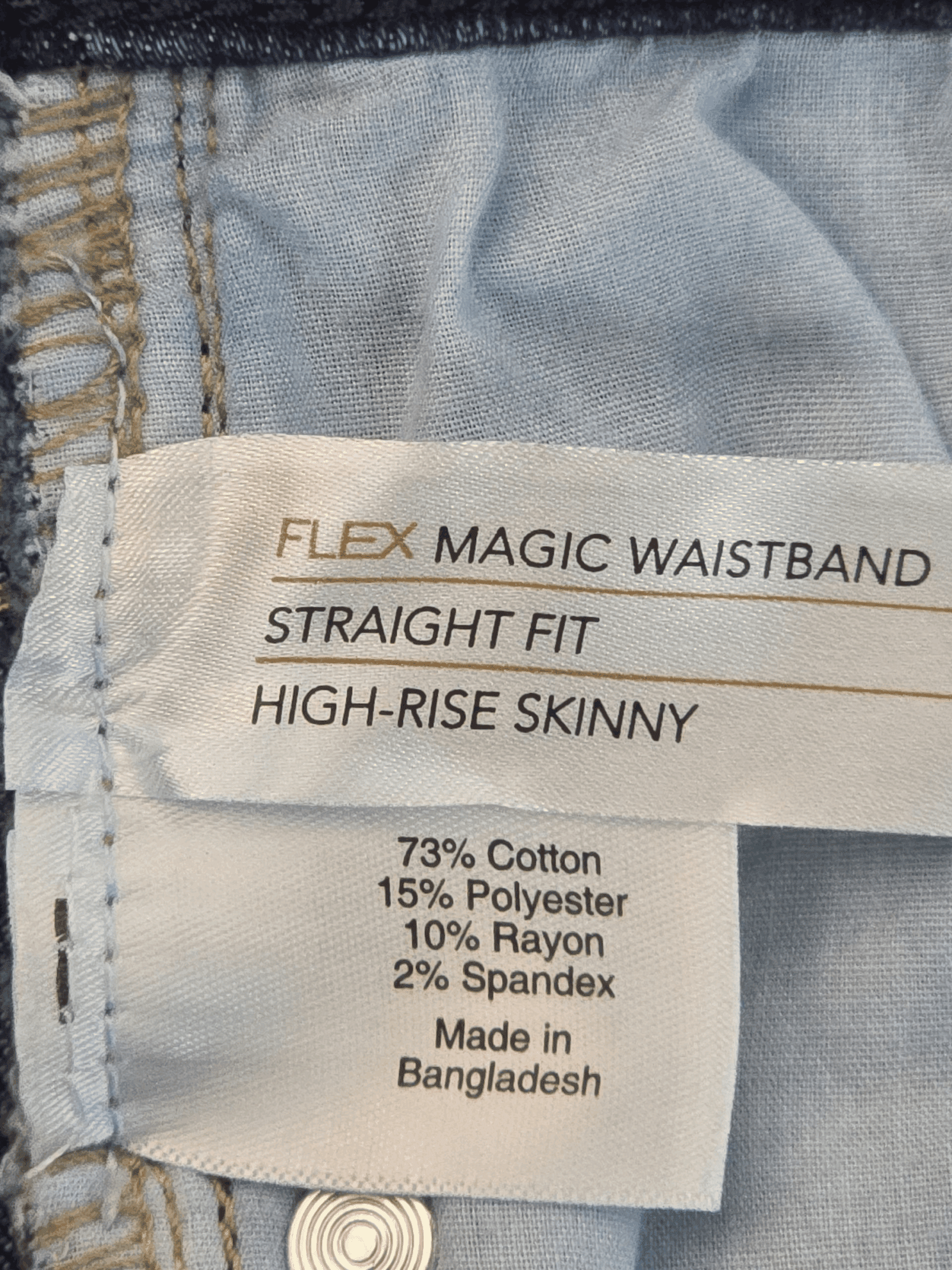 Lane Bryant Flex Magic waistband skinny jeans material content label
