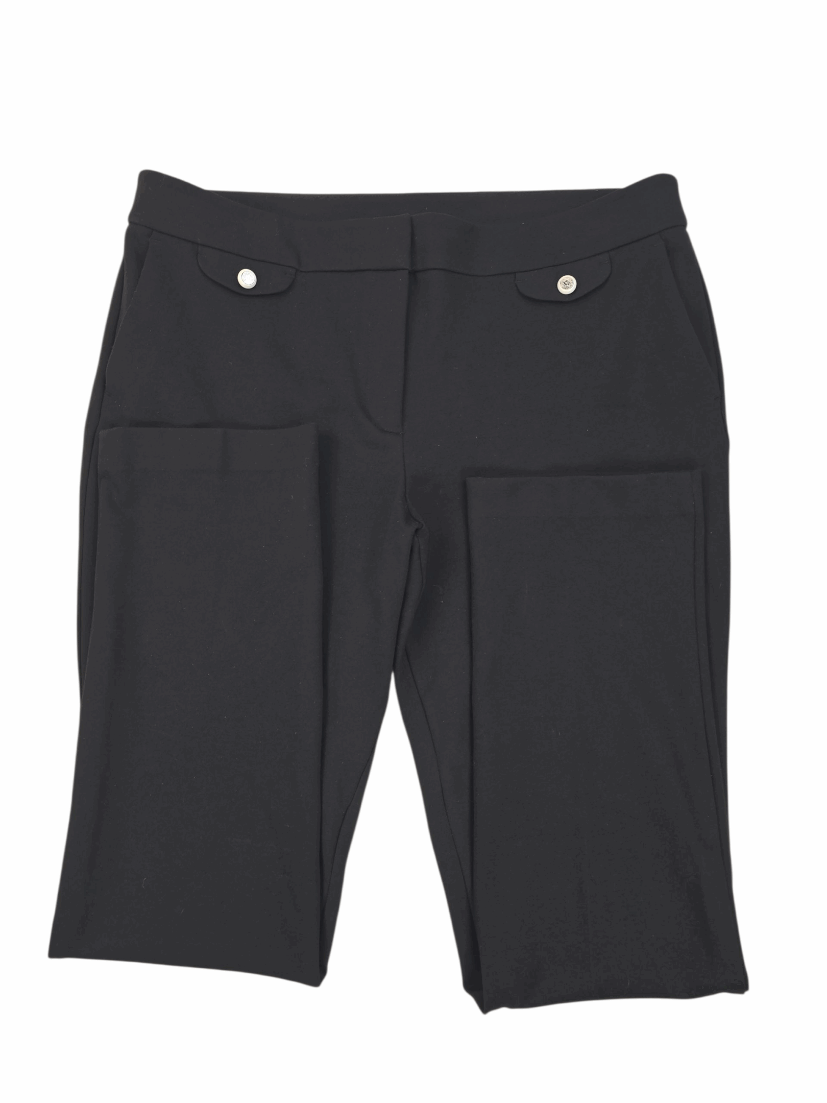 Close-up of waistband and fabric texture on Anne Klein black knit stretch tapered leg slacks women’s size 14