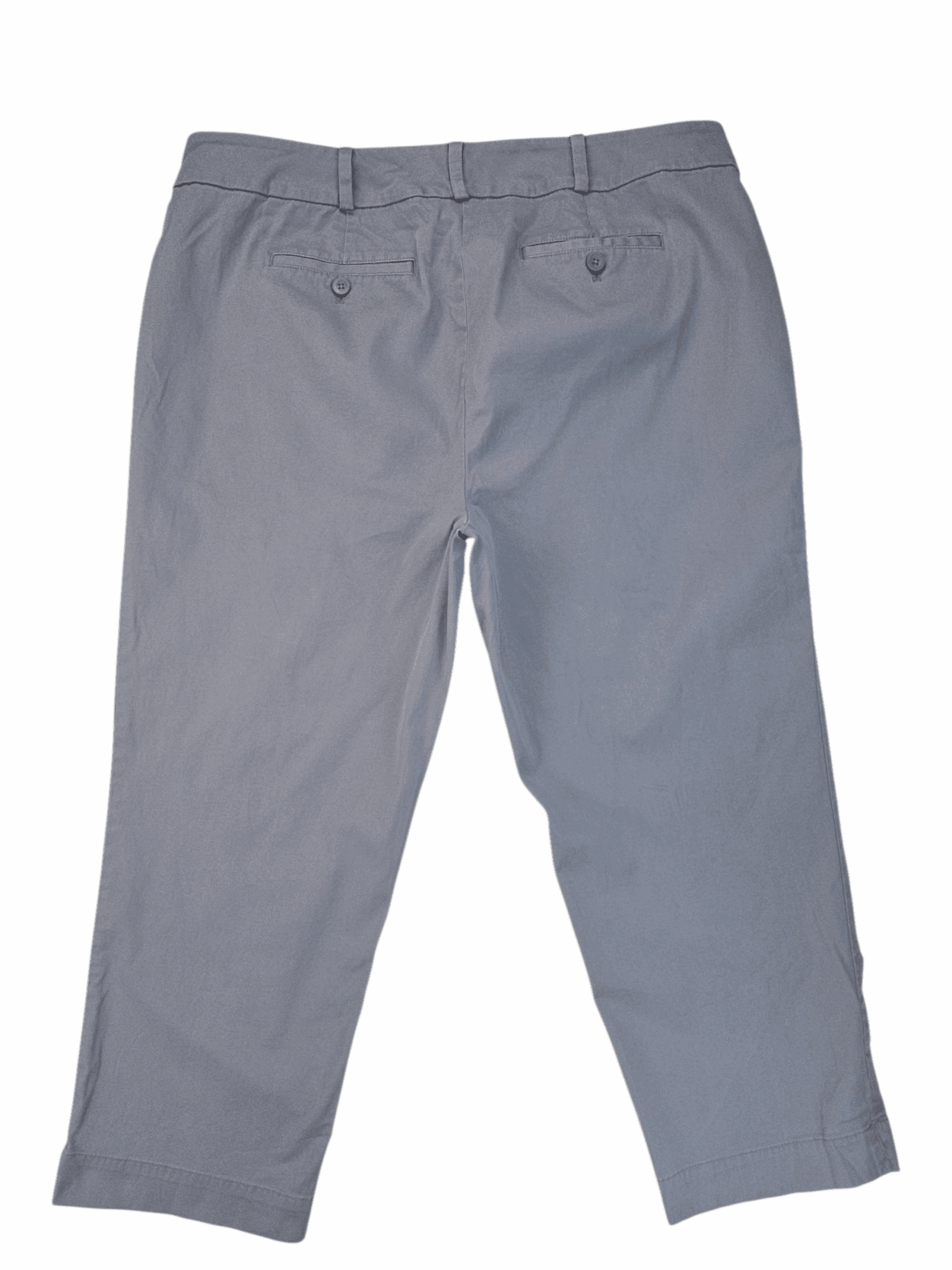 A pair of gray pants displayed against a white background.