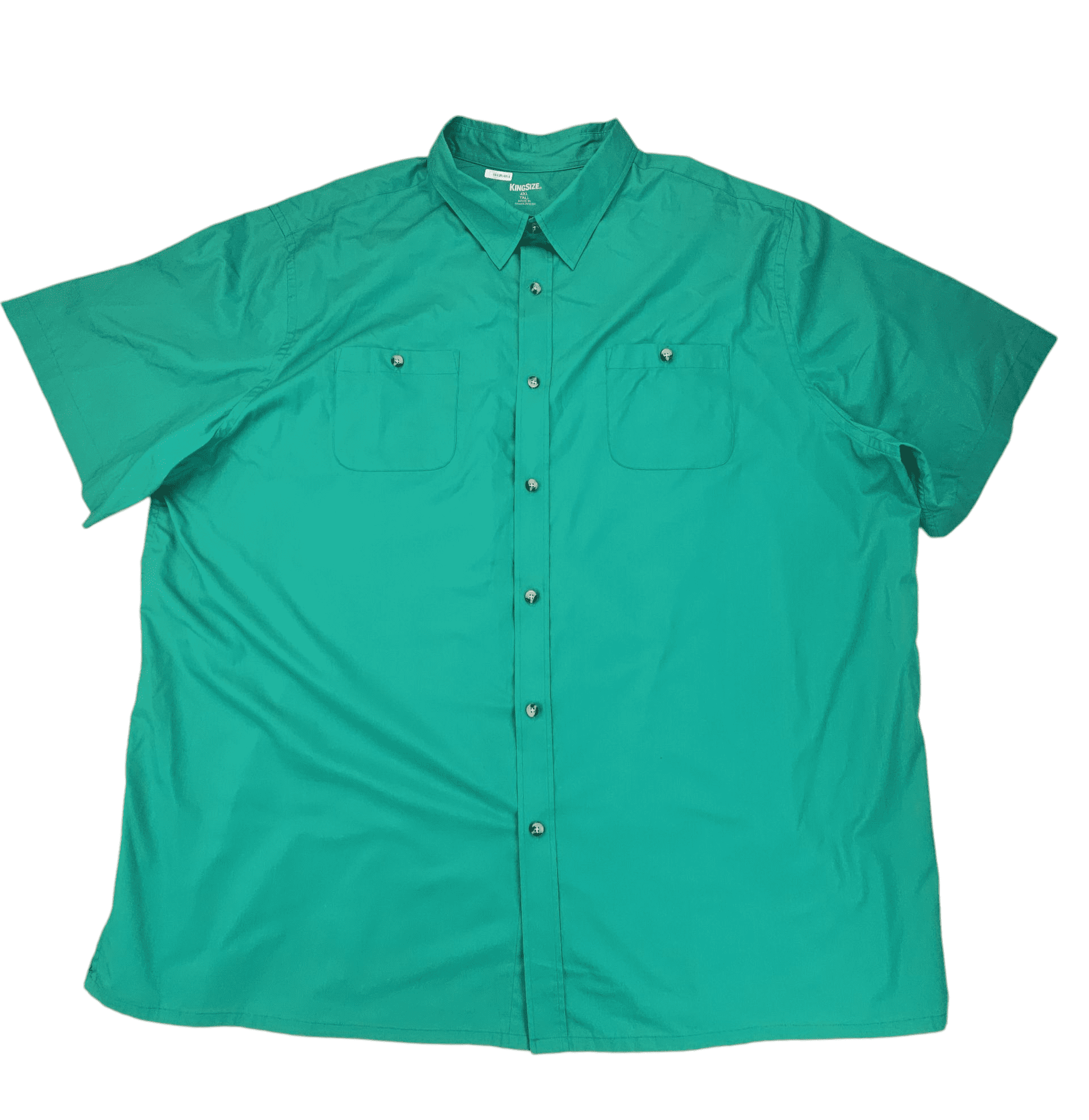Green short-sleeve button-up shirt with collar.
