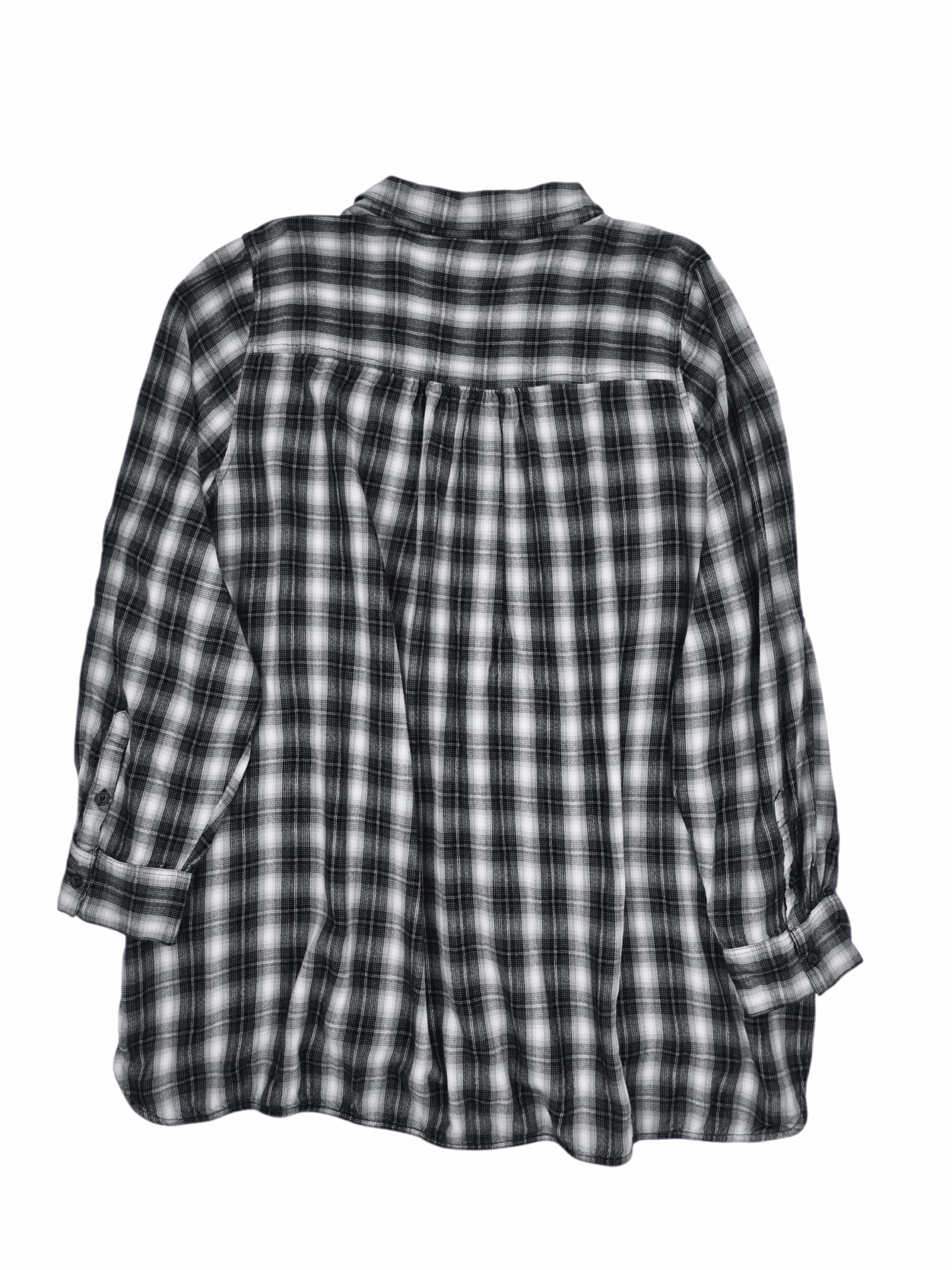 Lane Bryant black, gray, and white plaid flannel shirt women’s plus size 22/24 – back view